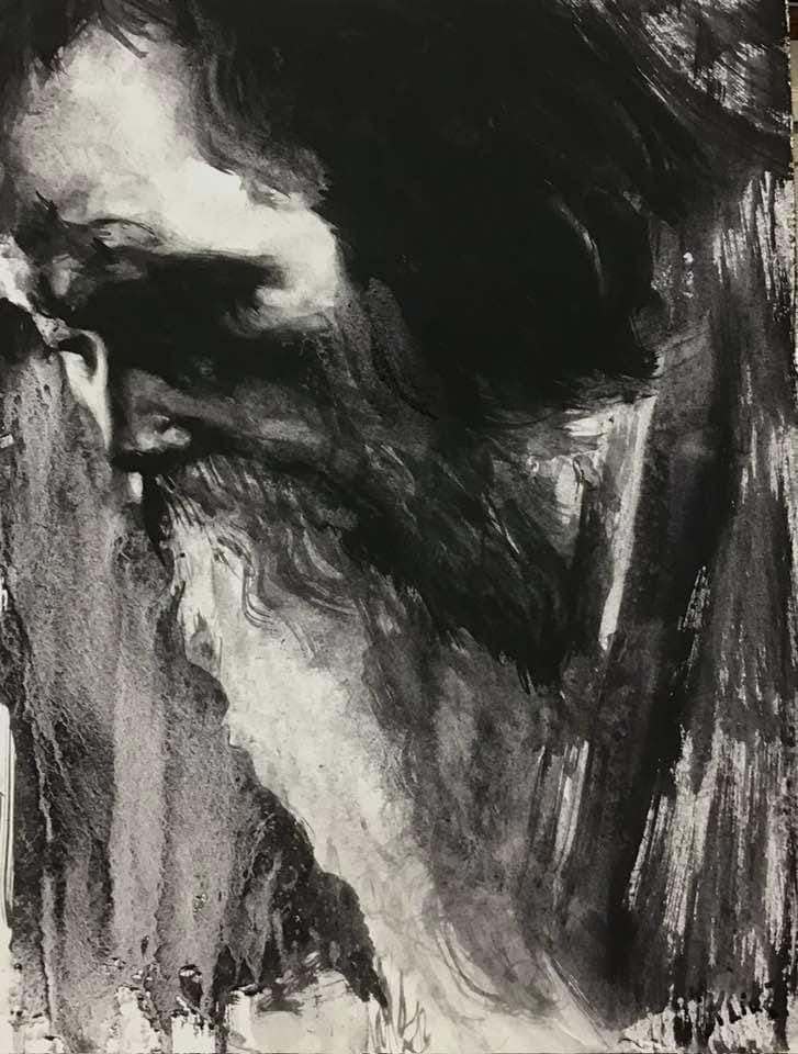 Acquarello monocromatico di volto di uomo di Klirò