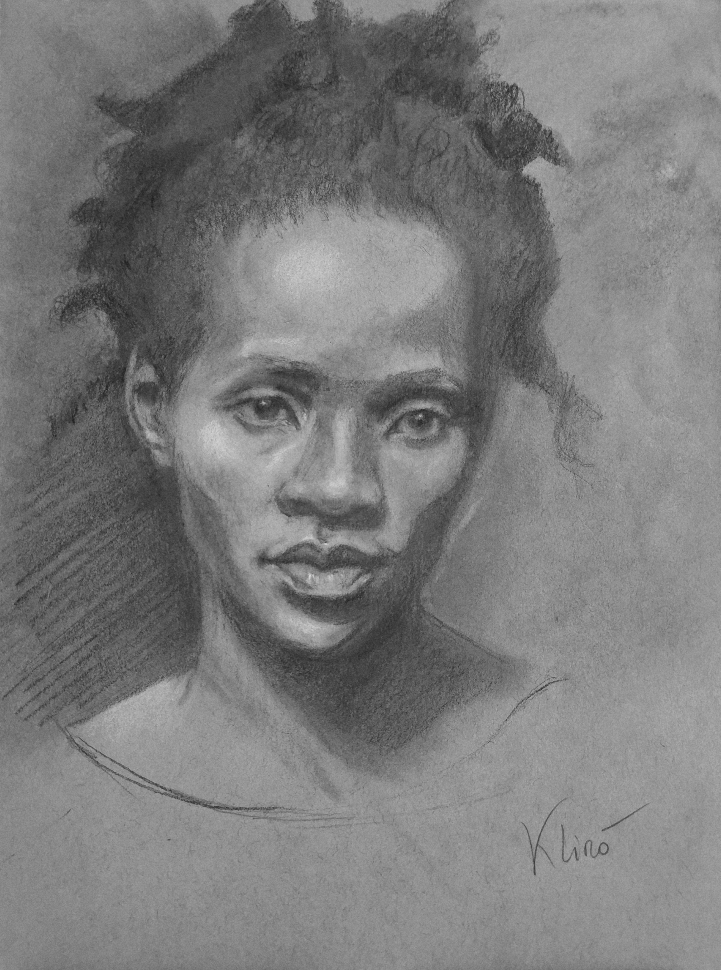Ritratto a grafite di Klirò raffigurante volto di donna africana