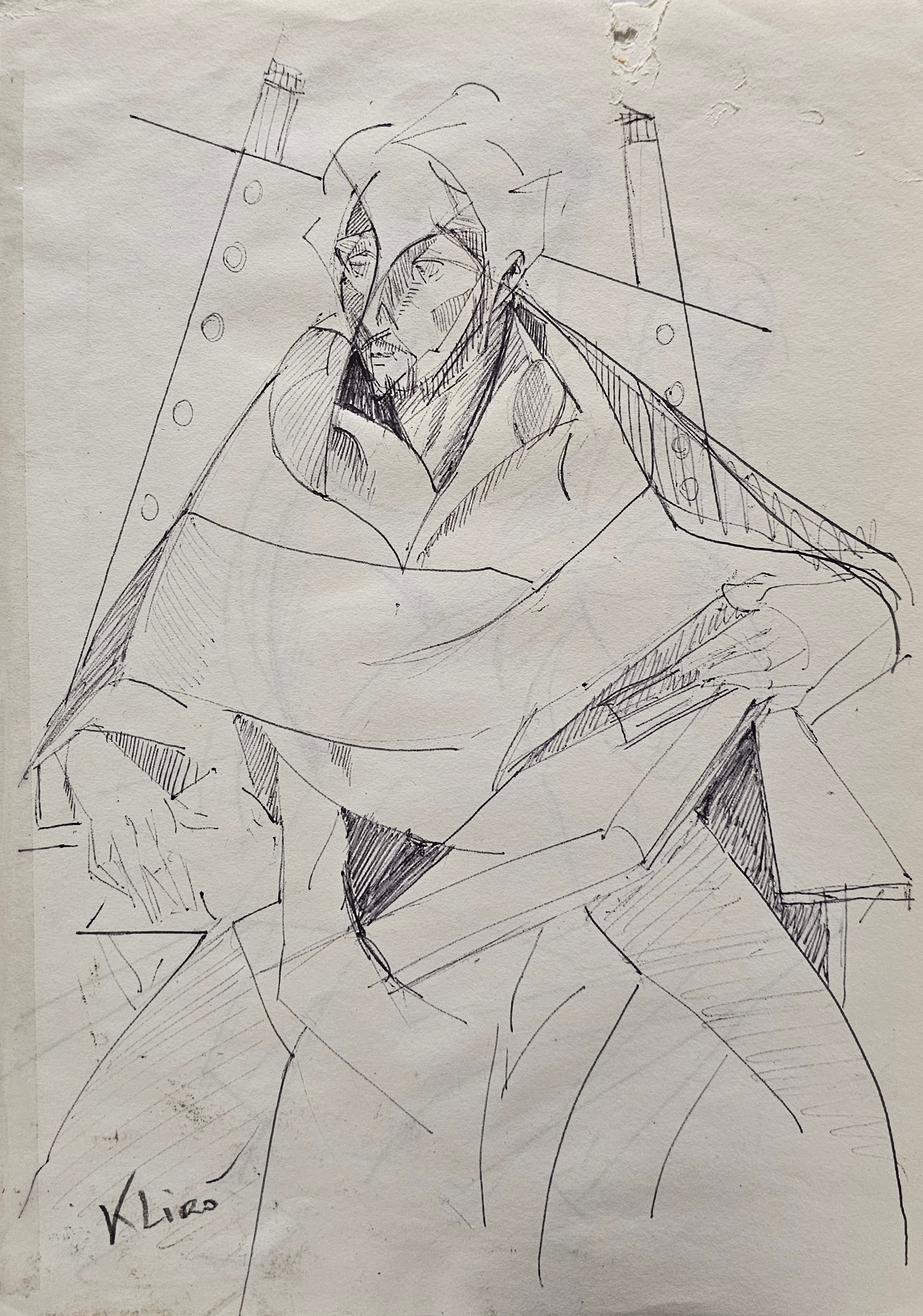 Disegno di Klirò realizzato con penna bic raffigurante un cardinale stilizzato