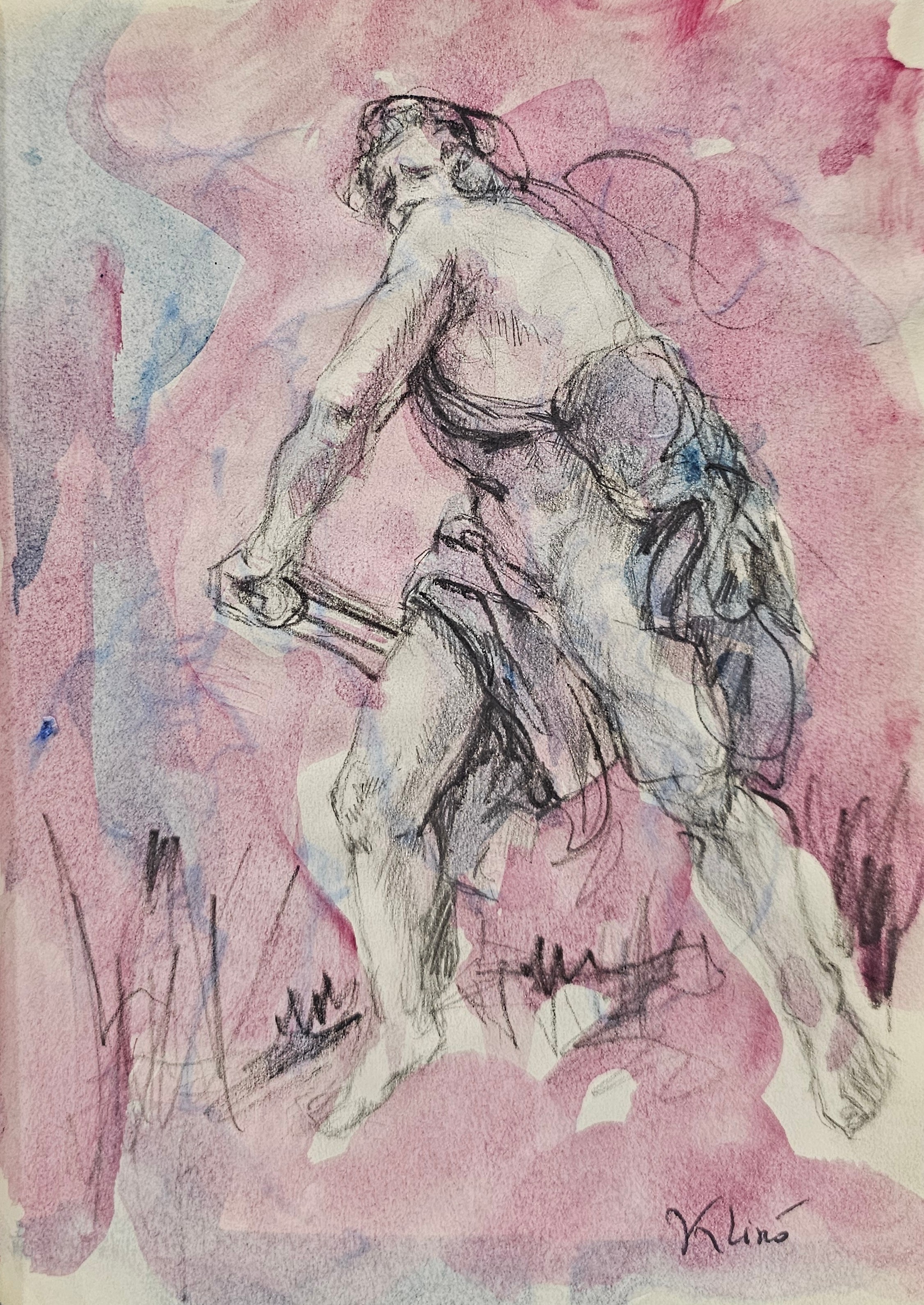 Disegno acquerellato di Klirò "Il Guerriero"