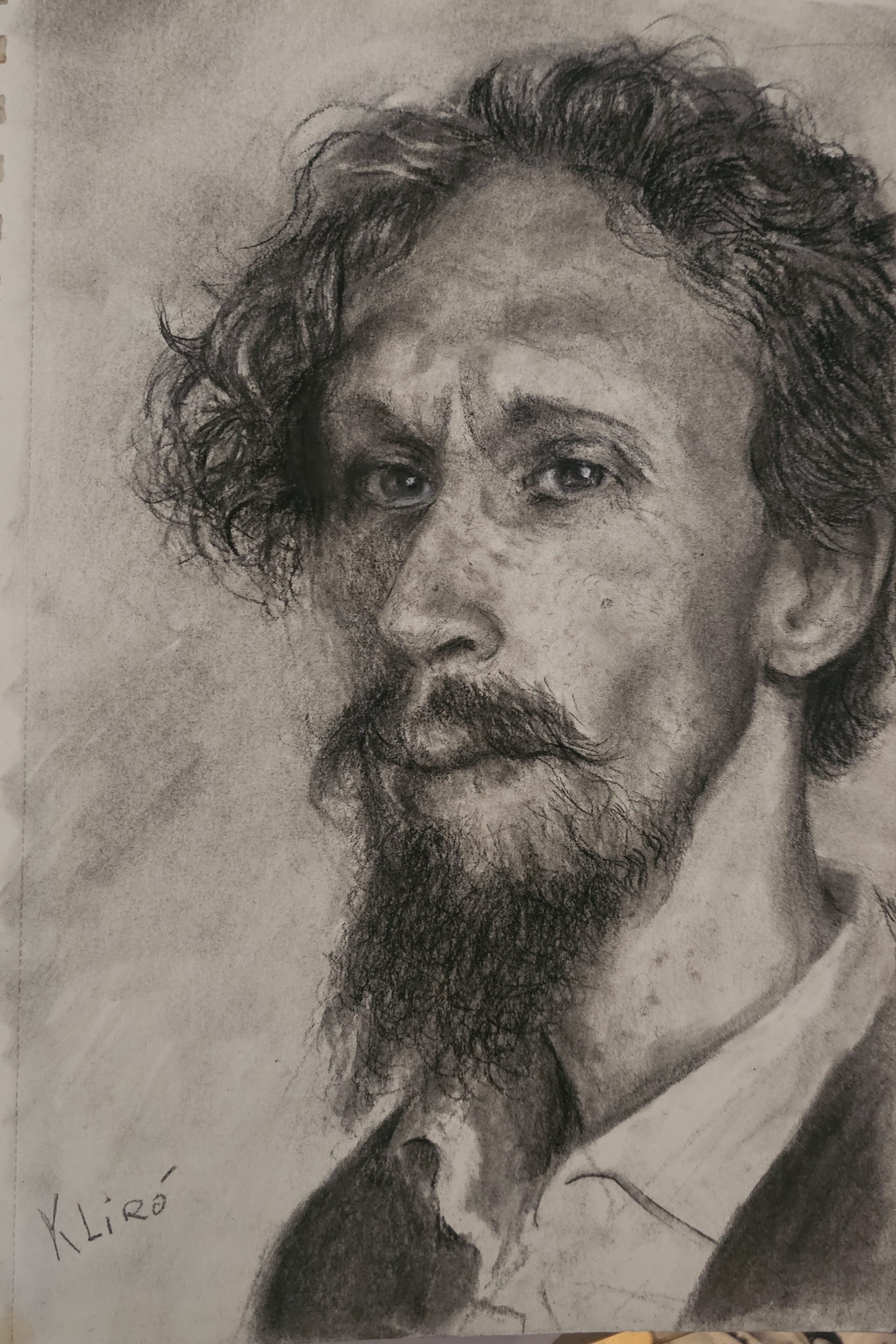 Il Professore disegno carboncino ritratto di uomo di Klirò