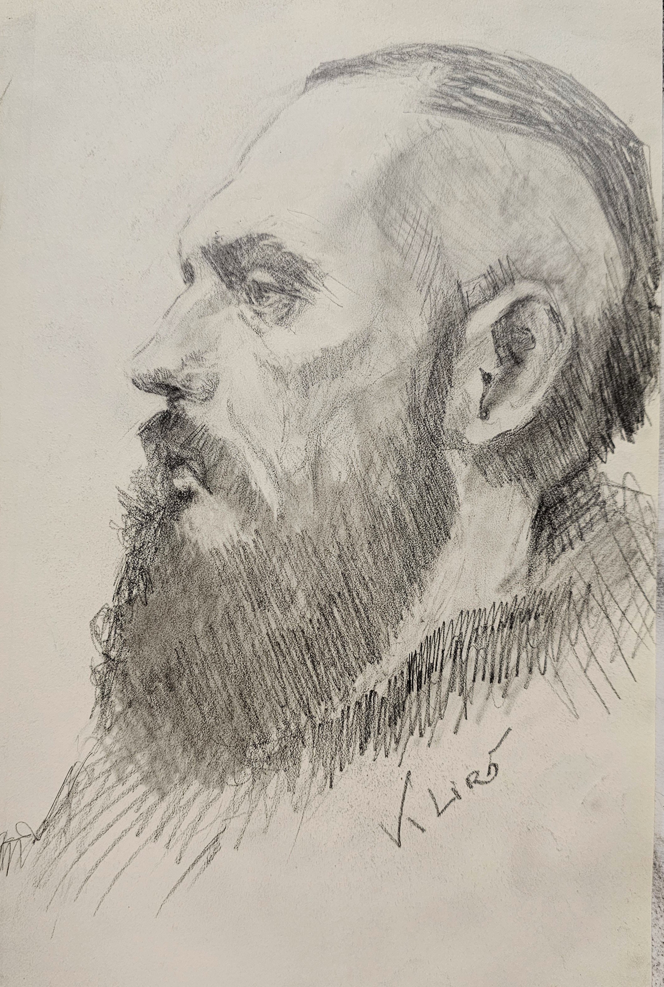Disegno di Klirò a matita raffigurante profilo di vichingo