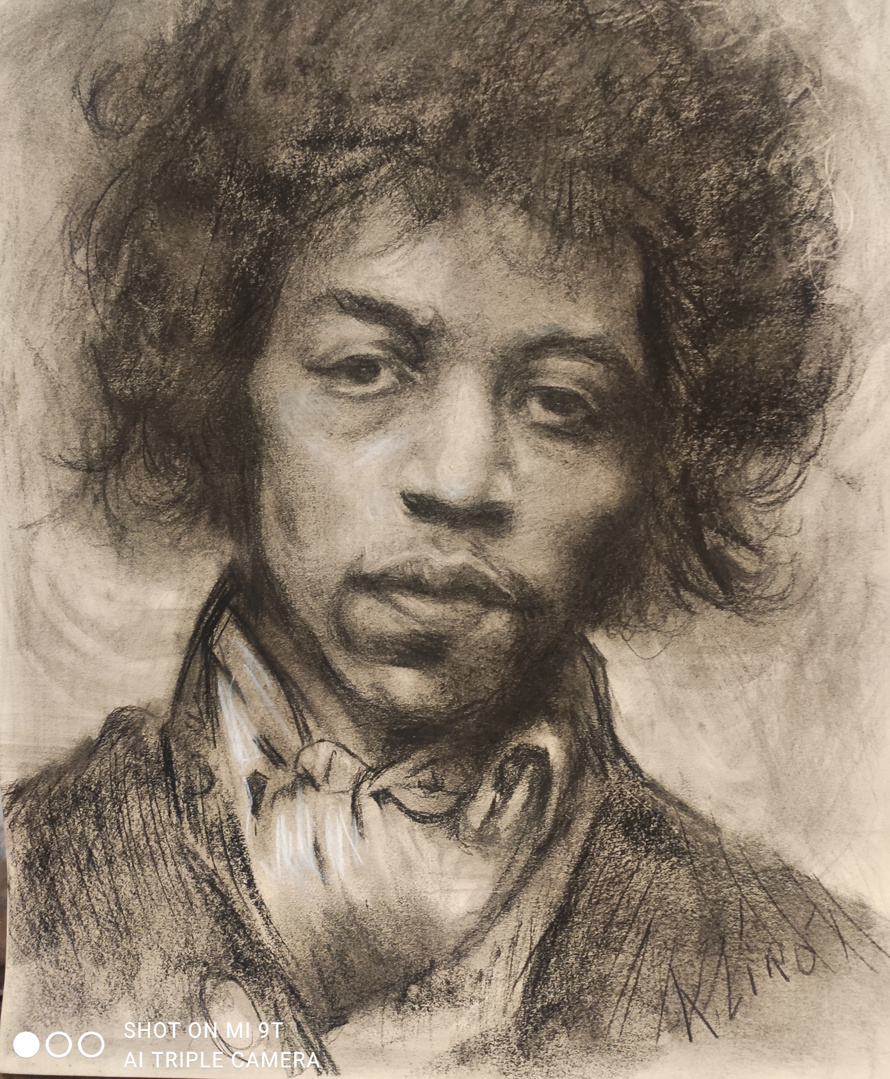 Jimi Hendrix ritratto carboncino klirò