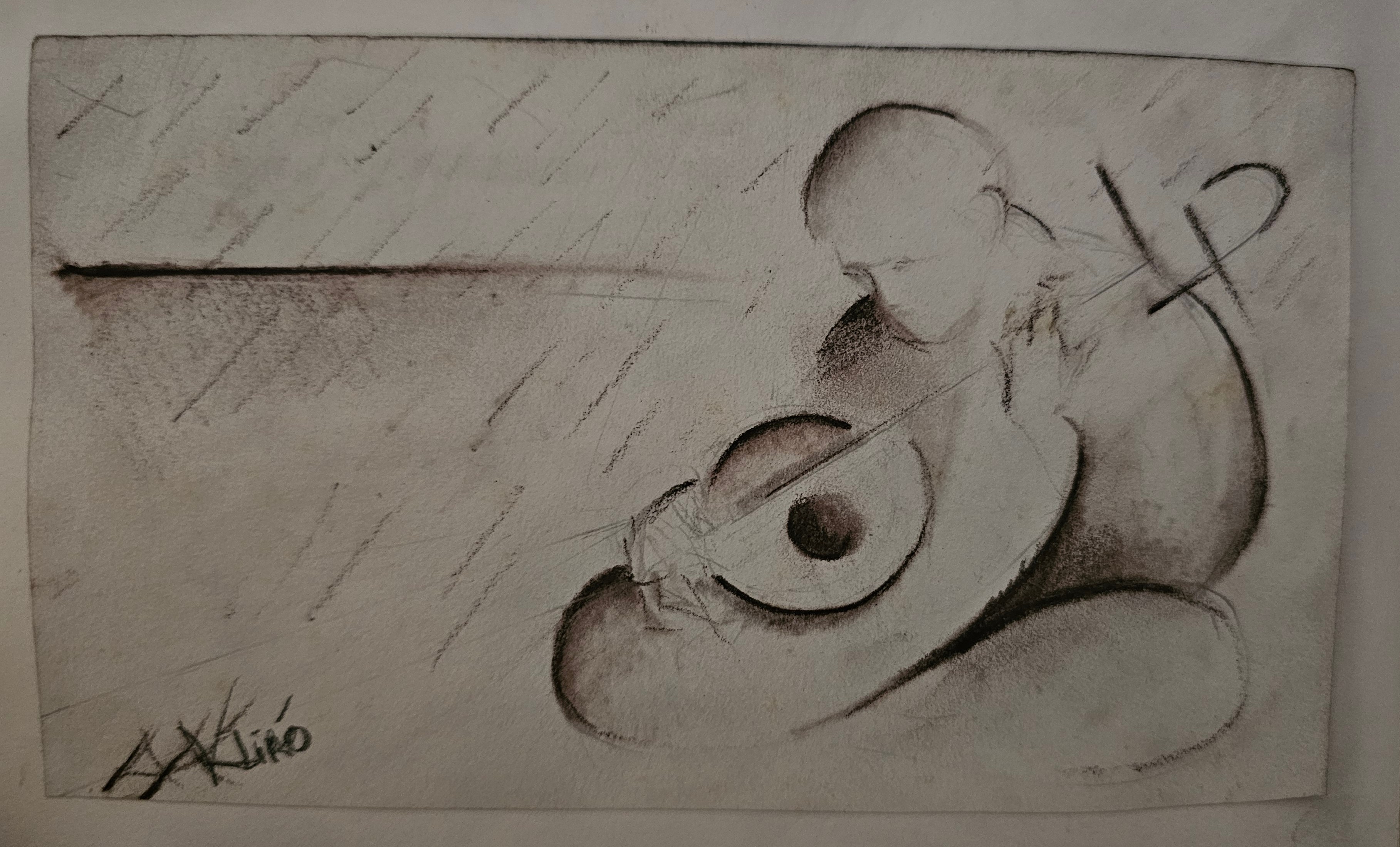 disegno a inchiostro di seppia di musicista zen giapponese di Klirò