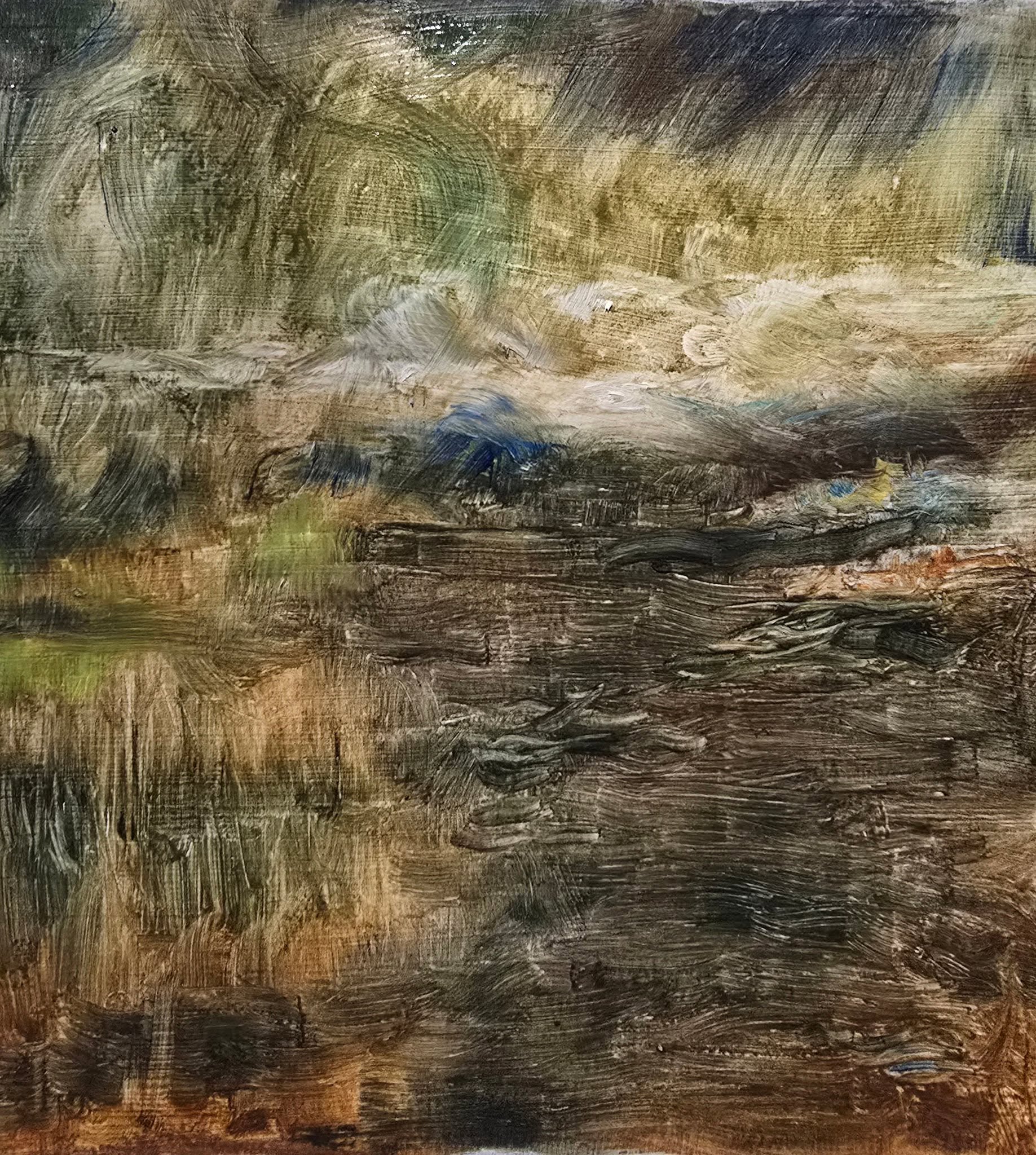 olio su carta klirò oil painting La tempête sur l'étang aux nympheas