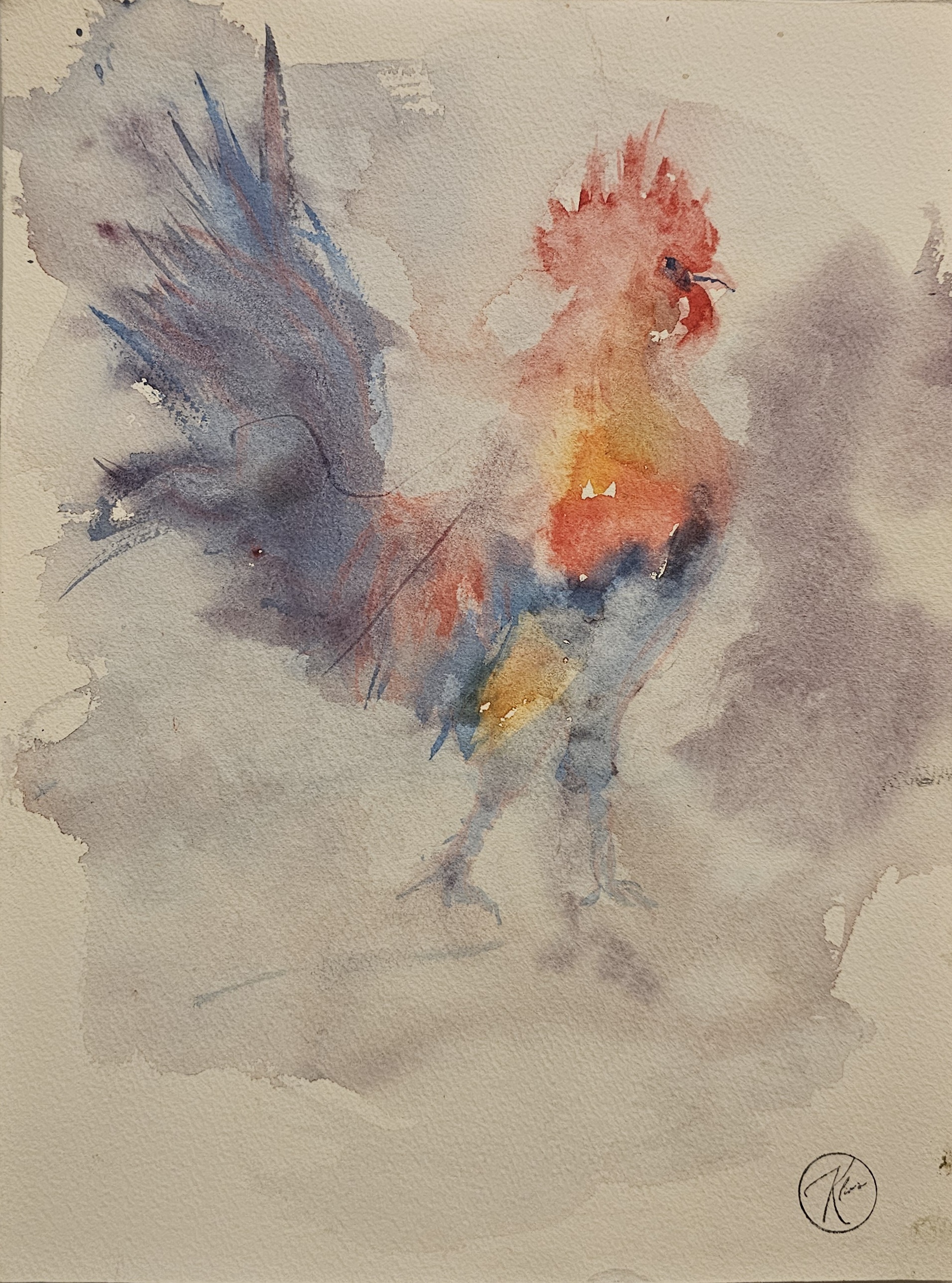 Dipinto di gallo ad acquerello di klirò