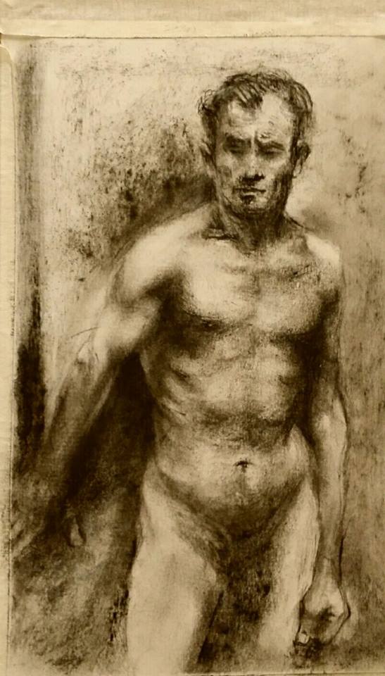 carboncino su carta nudo di uomo klirò