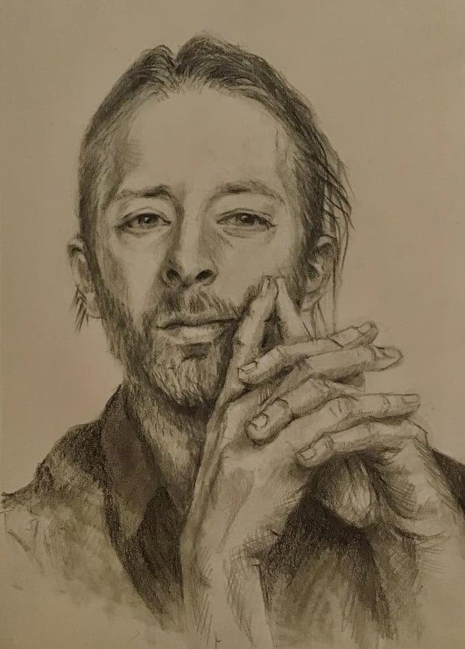 Thom Yorke portrait, pencil drawing, Radiohead art, drawing, Klirò, Clizia Omarini, disegno, ritratto