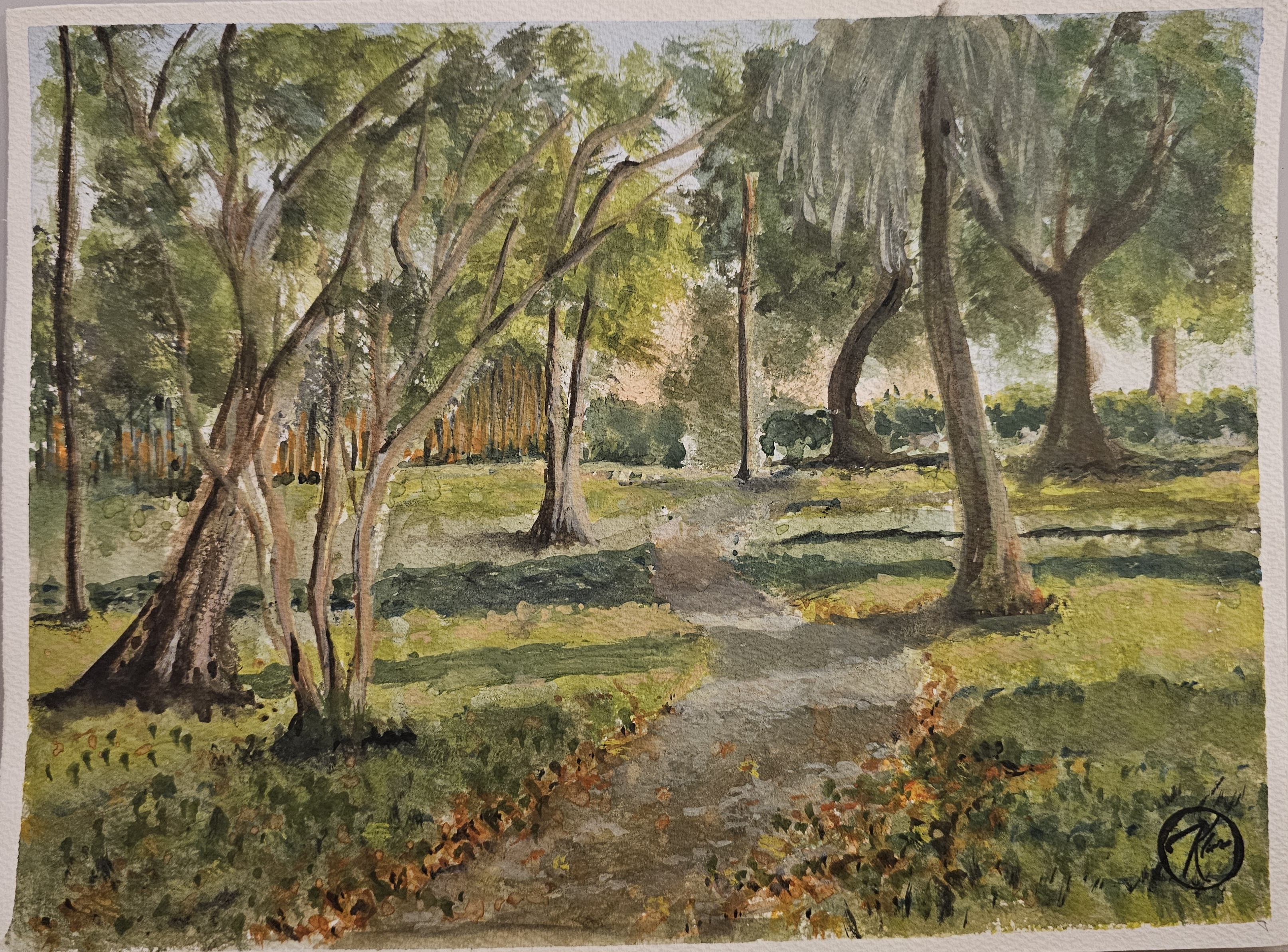 Dipinto ad acquerello en plein air di Villa Pamphili eseguito da Klirò