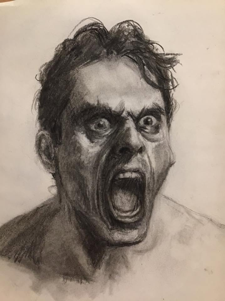 disegno a grafite su carta rabbia klirò