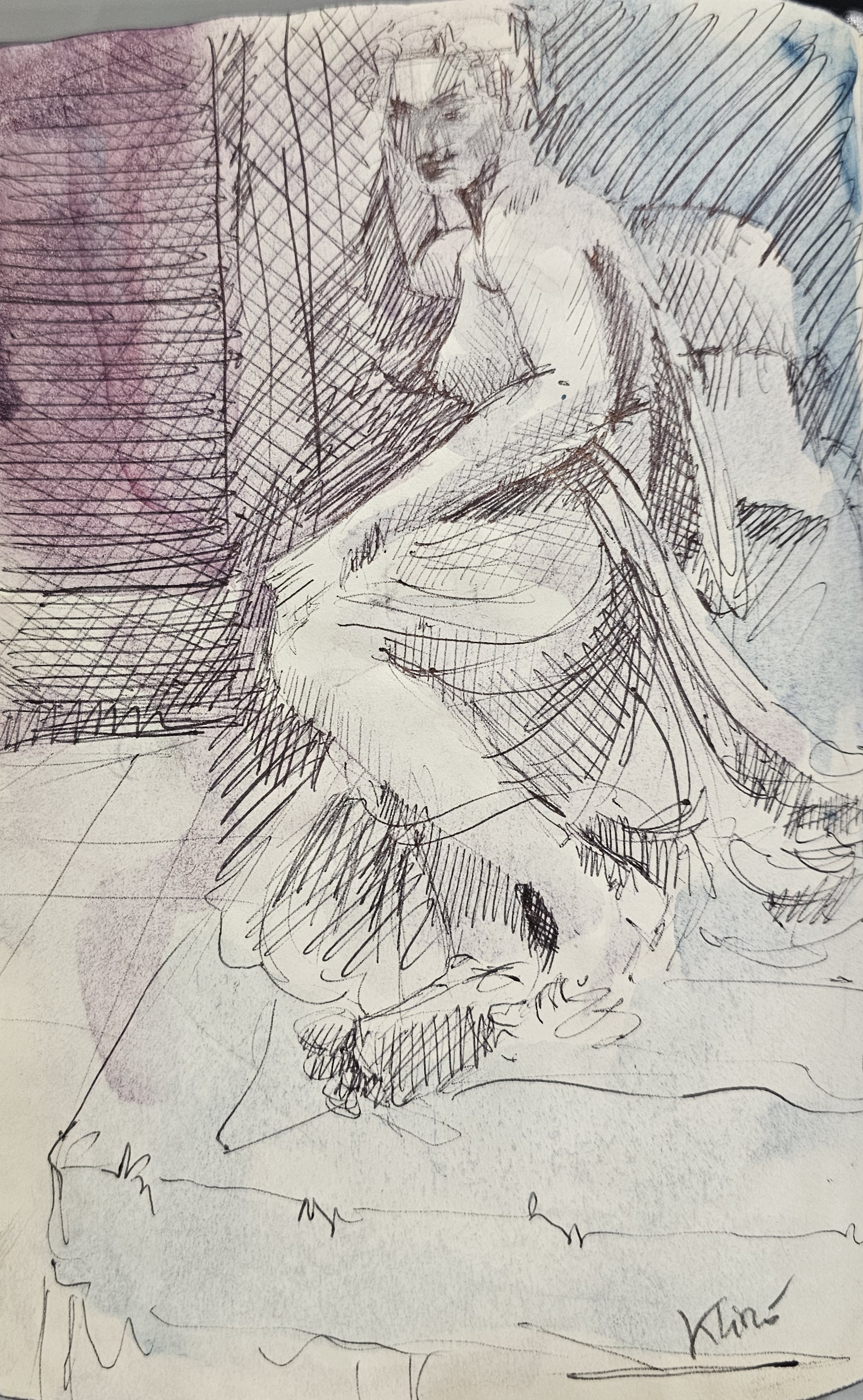 Disegno acquarellato di modella dal vero di Klirò