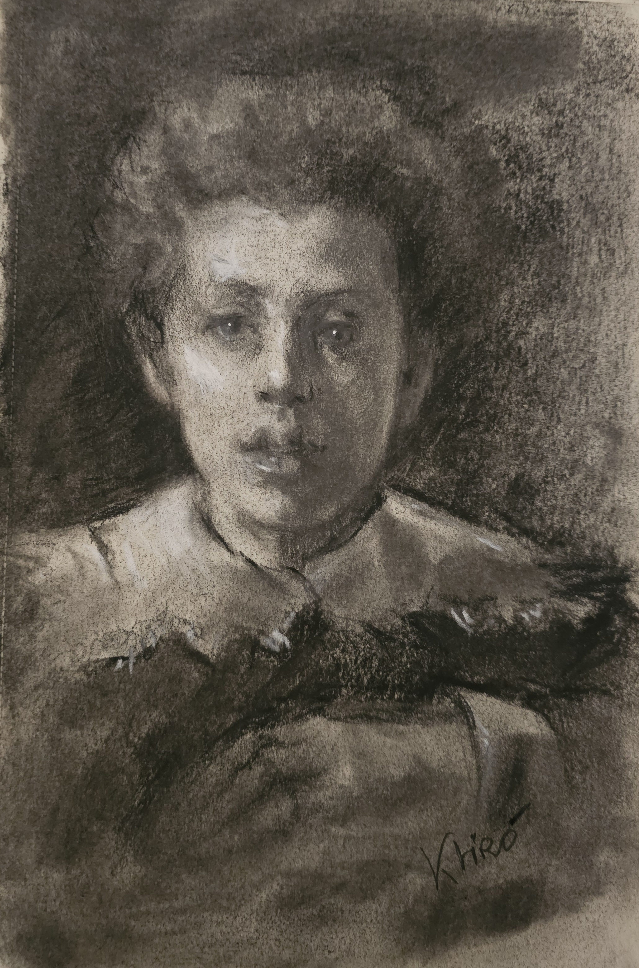 studio su ritratto di Mancini a carboncino di Klirò