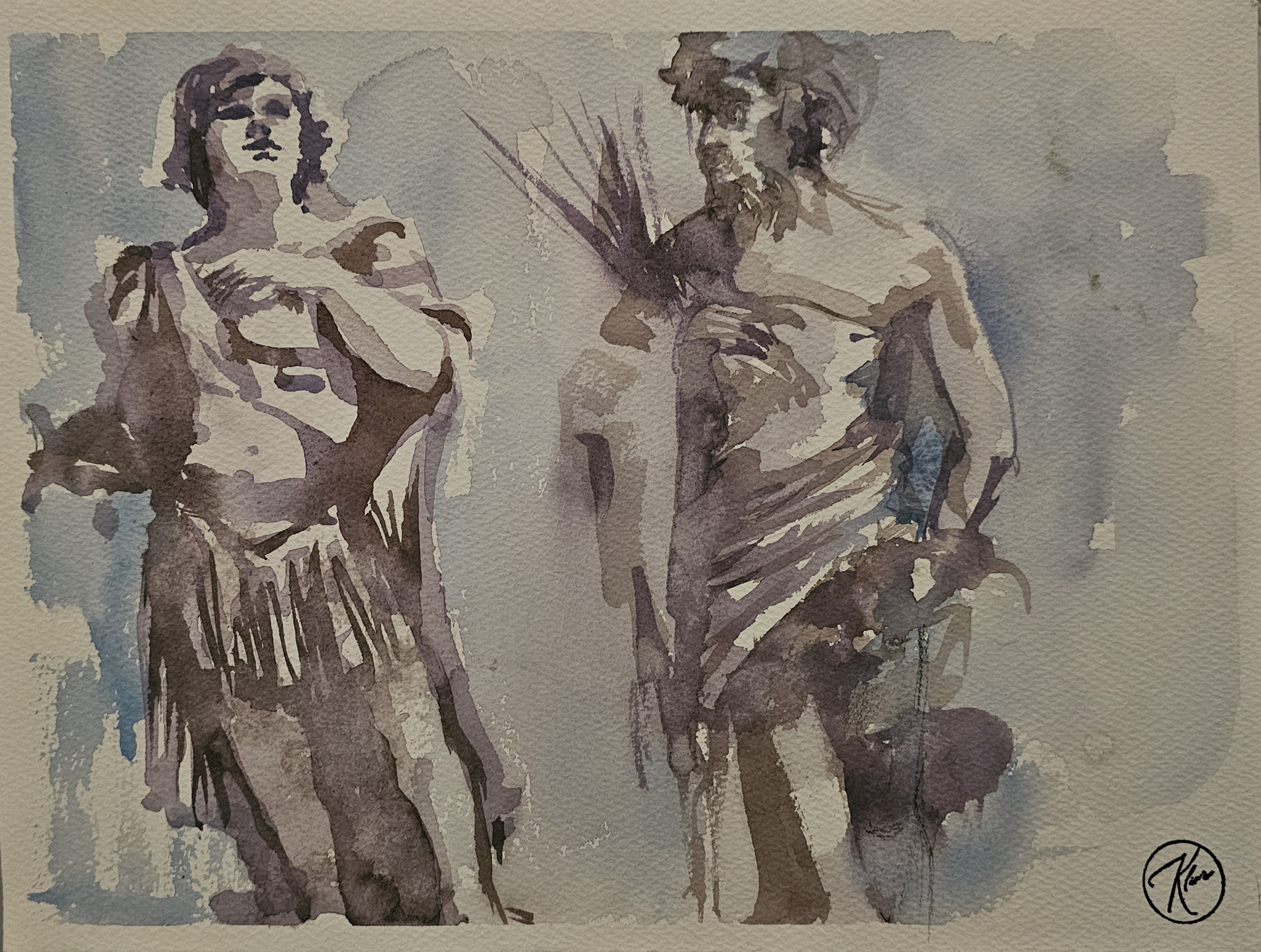 Dipinto ad acquerello di Klirò di sculture dal vero