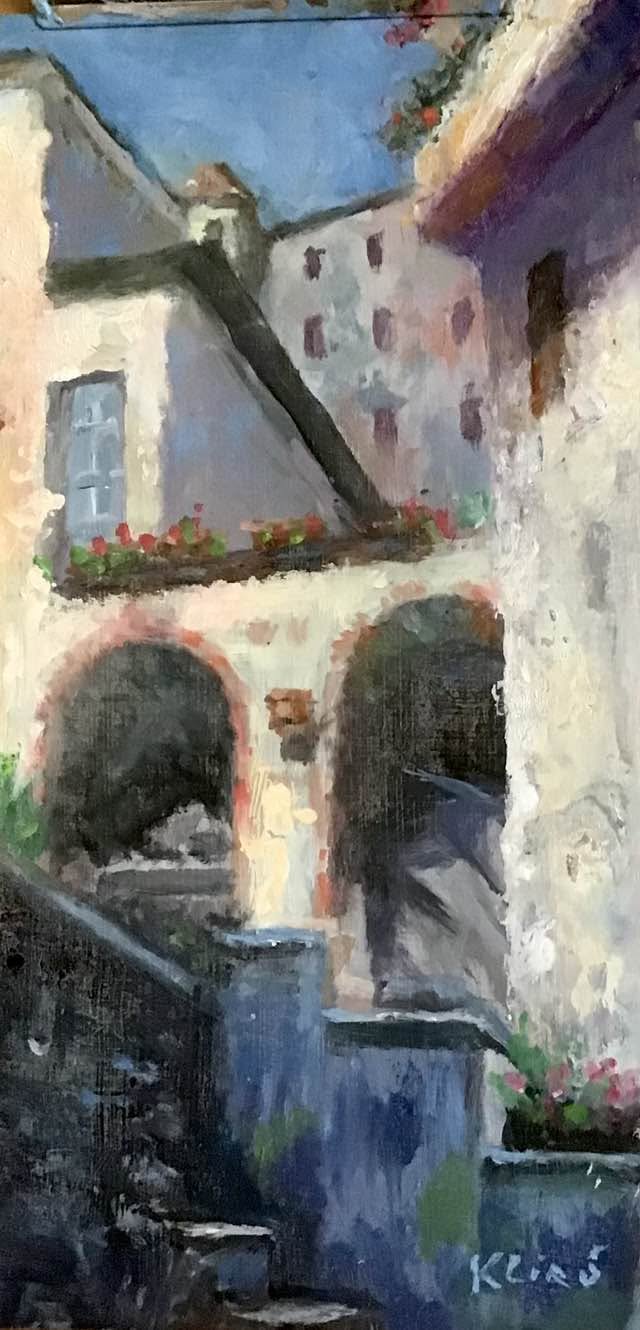 DIpinto ad olio di scorcio a Positano di Klirò