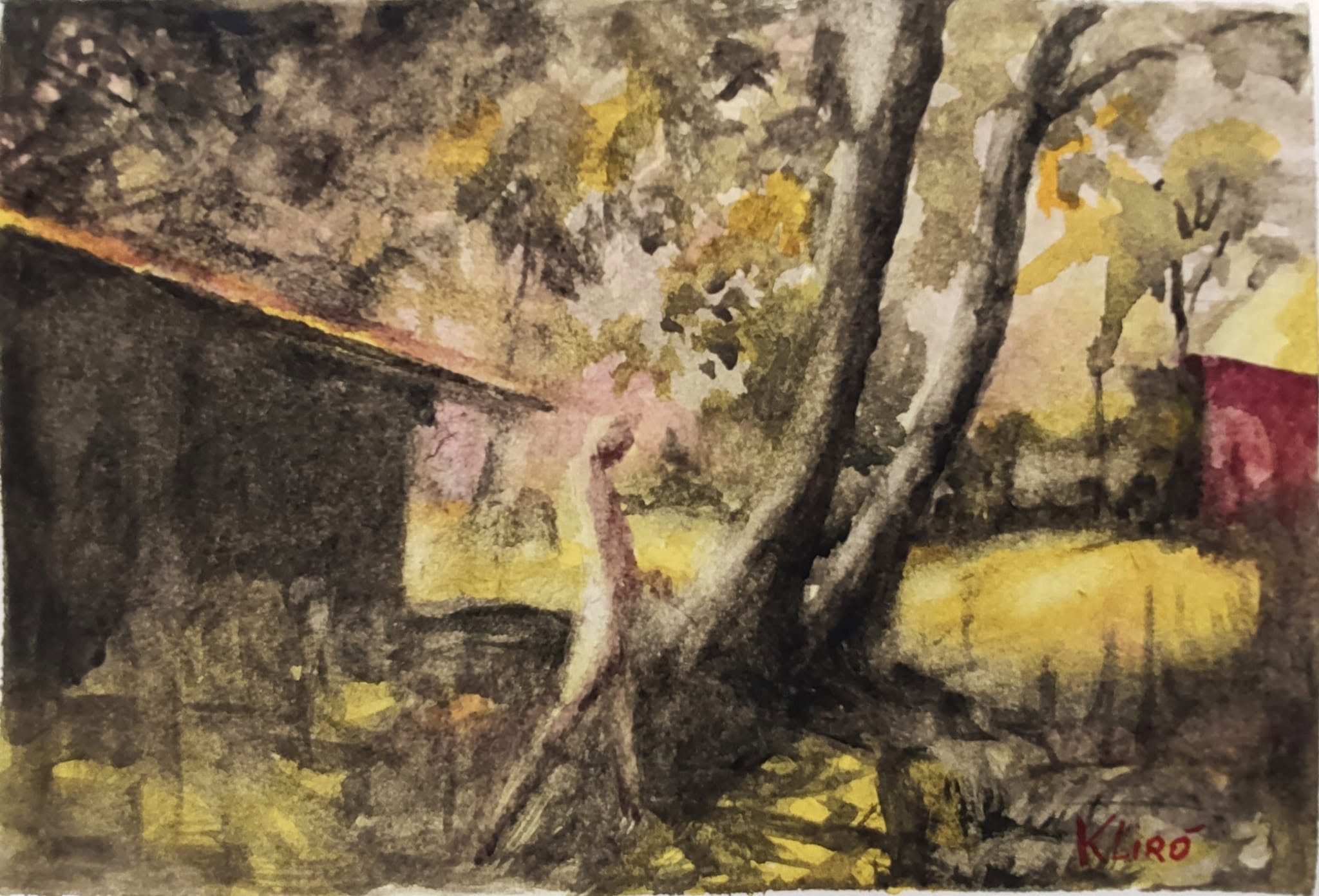 Acquerello di Klirò con acquerelli Daniel Smith "Passeggiata nel bosco"