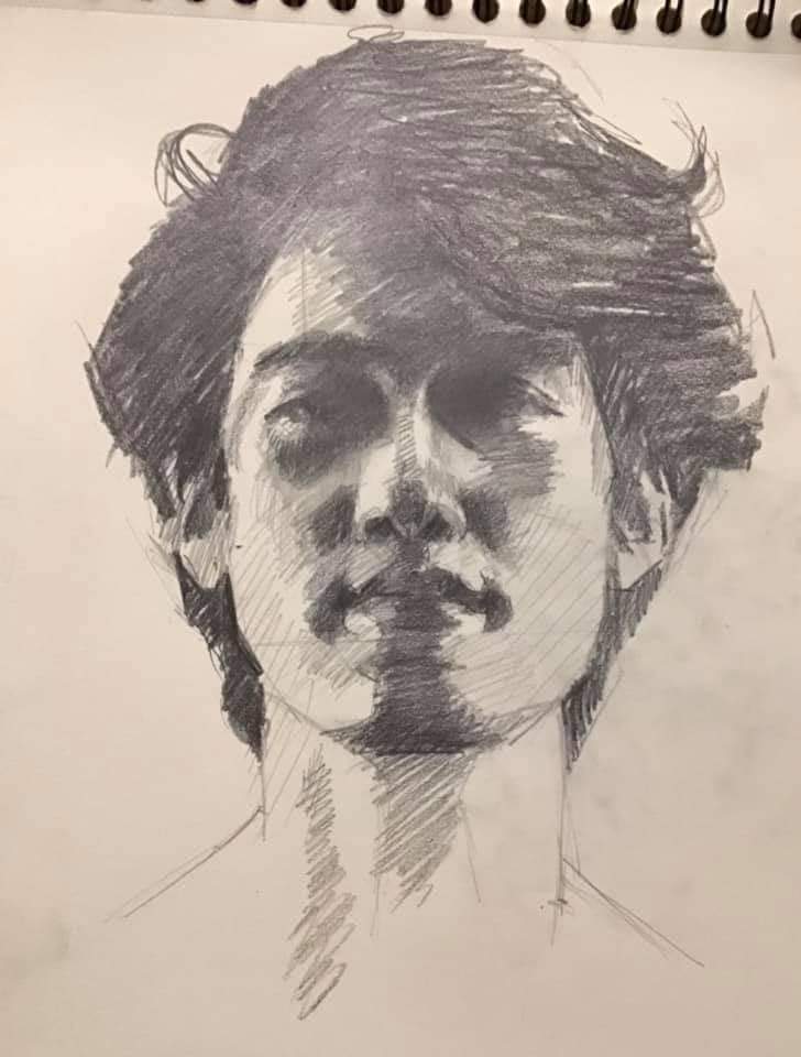 volto di orientale grafite su carta pencil drawing klirò asian man